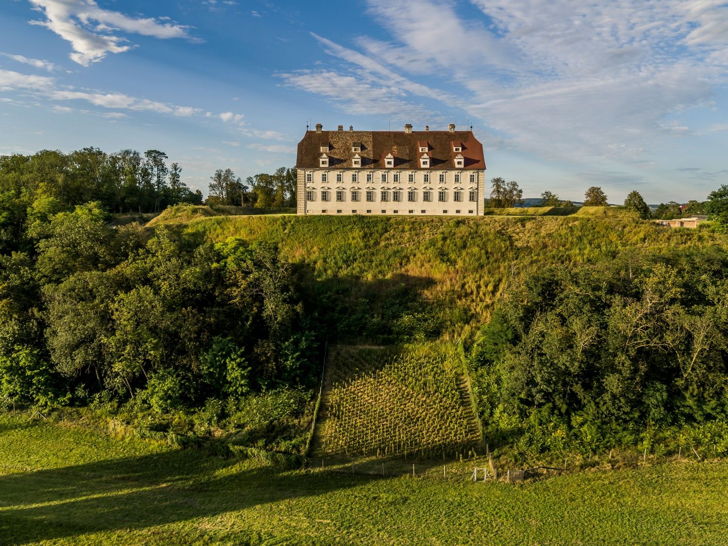 Schloss Stetteldorf drohnt auf der Wagramkante