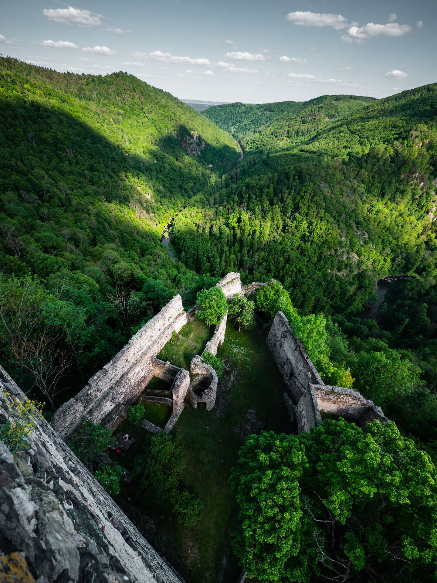 Die Ruine Schauenstein thront majestätisch über dem üppigen Grün des Waldes und bietet einen atemberaubenden Blick auf die sanften Hügel der Umgebung. Hier, wo die Natur und Geschichte aufeinandertreffen, spürt man die Ruhe und den Zauber vergangener Zeiten. Ein idealer Ort für Wanderer und Naturliebhaber, die die Schönheit der Landschaft genießen möchten.