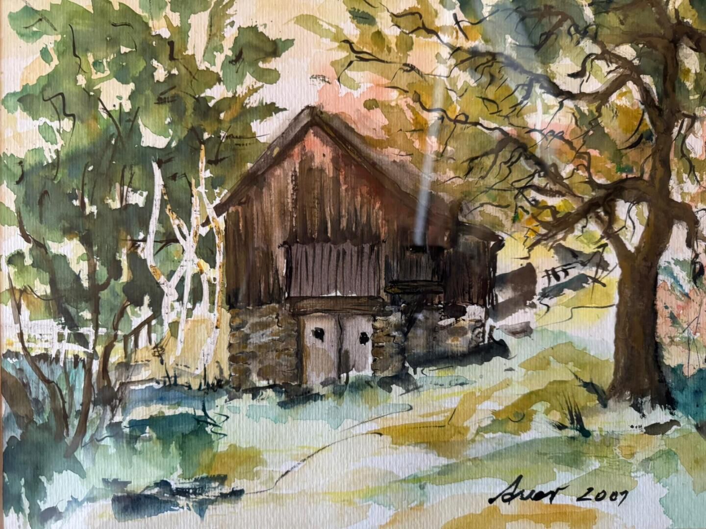 Ein Aquarell das die Brettersäge in Kirchbach zeigt