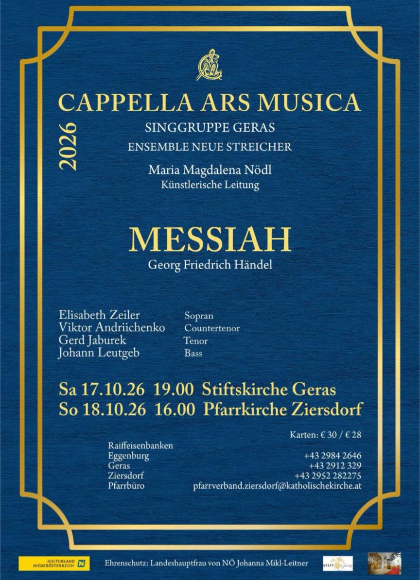 Einladung Konzert Messiah Stift Geras