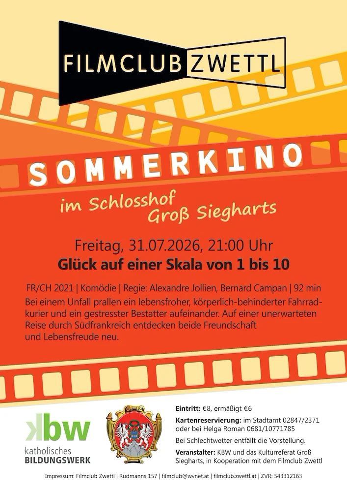 Sommerkino Groß-Siegharts Schloßplatz: GLÜCK AUF EINER SKALA VON 1 BIS 10 am Fr 31.7.2026 um 21 Uhr