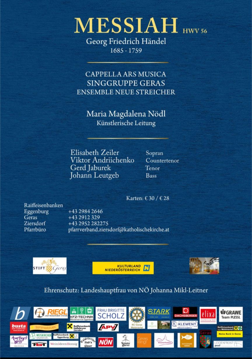 Einladung Konzert Messiah Stift Geras 