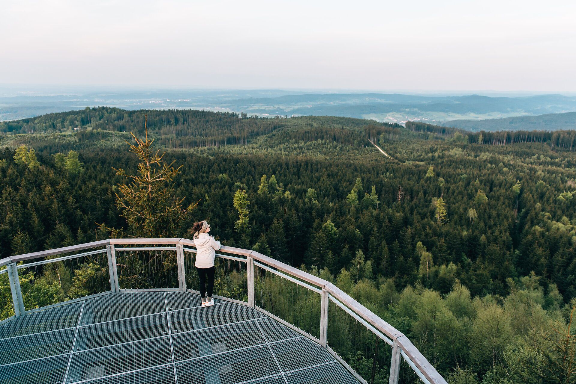 Ein atemberaubender Ausblick auf die endlosen grünen Wälder und sanften Hügel lädt zum Verweilen ein. Die frische Bergluft und das sanfte Licht der Abenddämmerung schaffen eine friedliche Atmosphäre, die zum Träumen einlädt. Hier, an diesem Fotospot, wird die Schönheit der Natur in ihrer reinsten Form erlebbar.