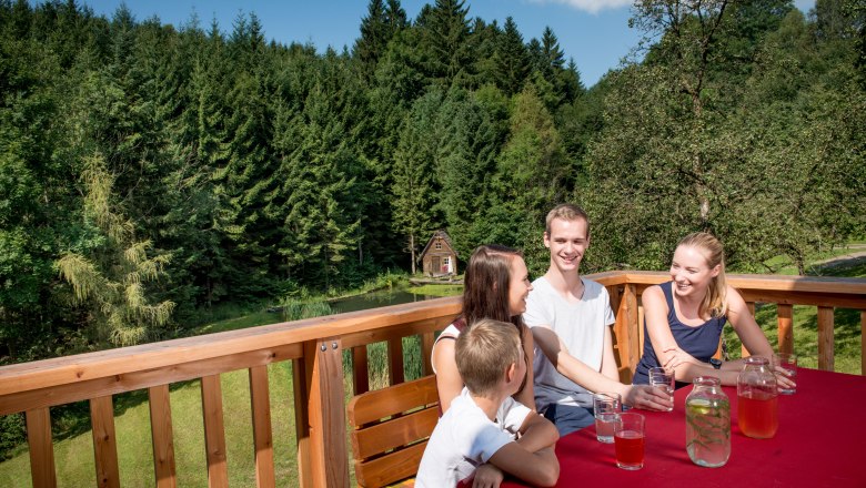 Sun terrace with view of the pond, organic farm Prannleithen, &copy; Waldviertel Tourismus, ishootpeople.at