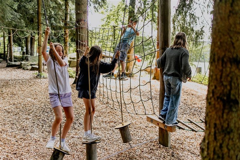Kinder spielen im Kletterpark des Bärenwalds Arbesbach.