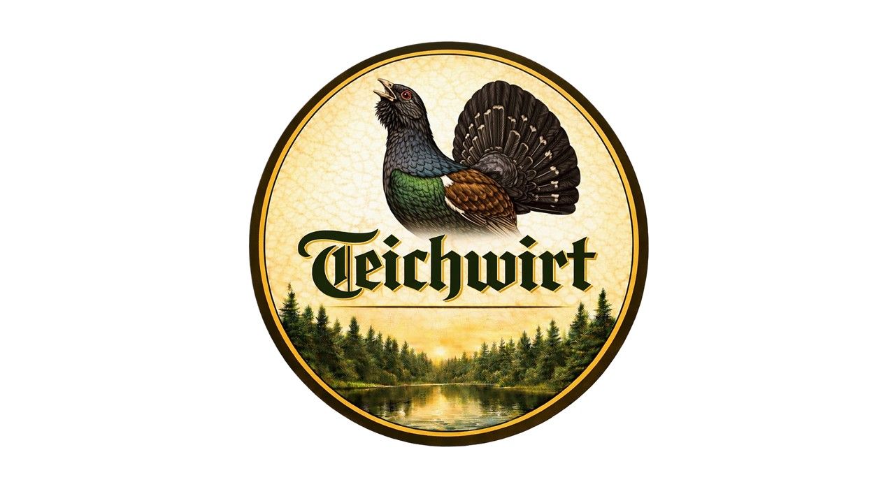 Logo mit Auerhahn und Schriftzug 'Teichwirt'.