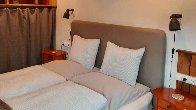 Schlafbereich im Tiny House. Queensize 1,60 x 2m, &copy; Ederm&uuml;hle