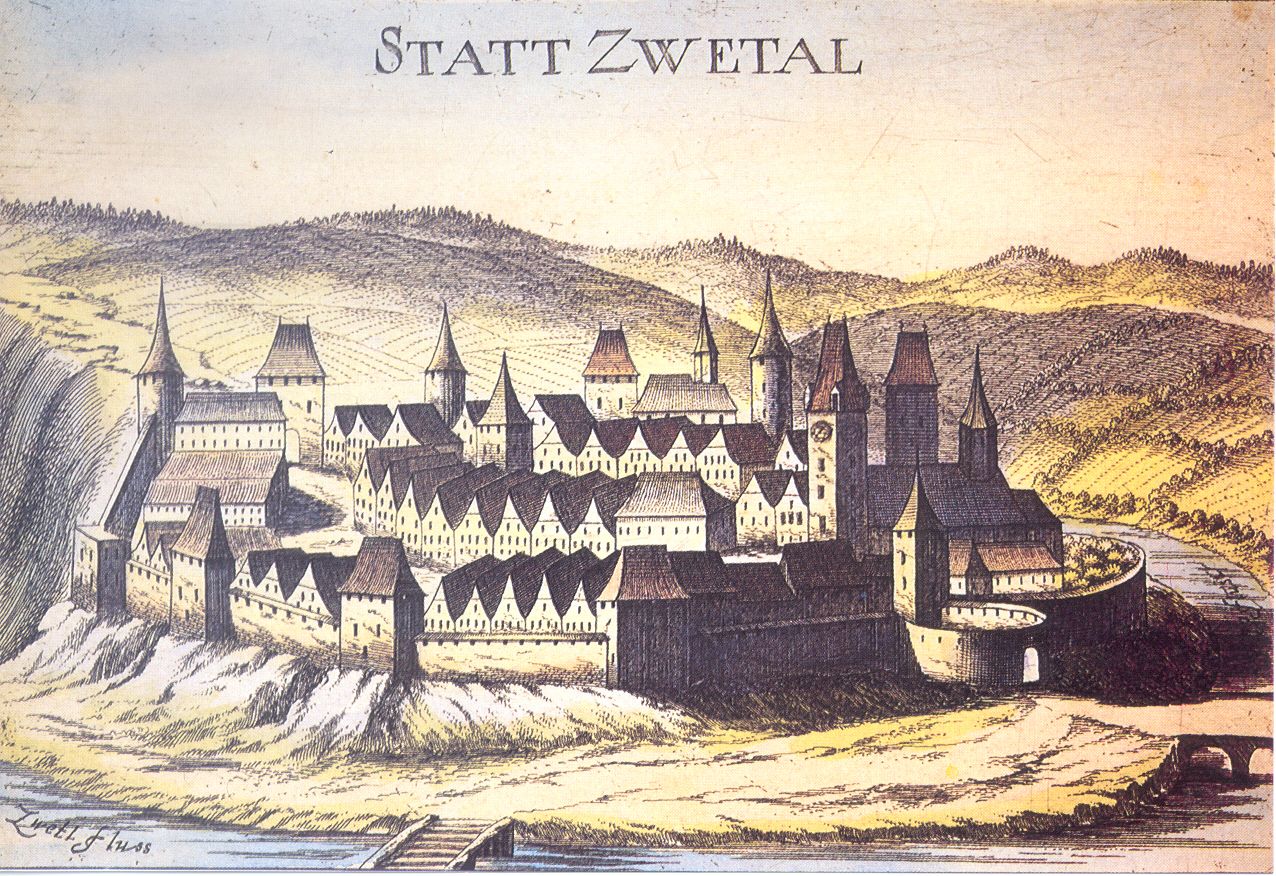 Zwettl kolorierter Stich