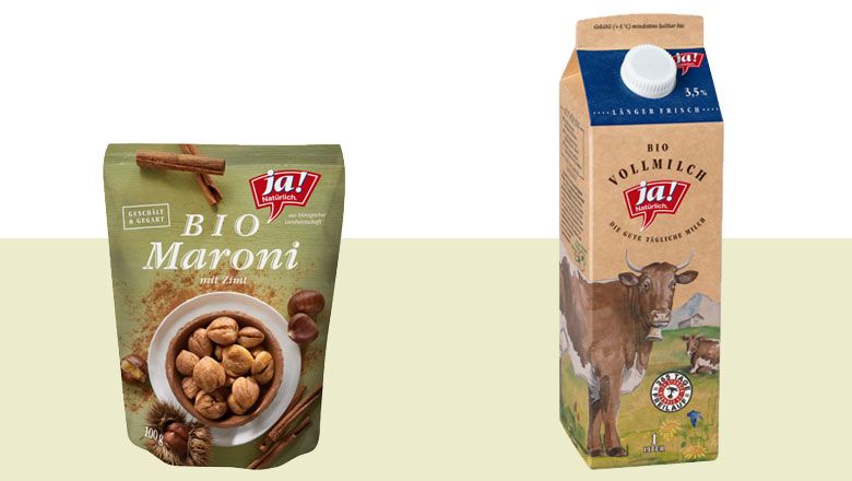 Ja! Natürlich Maroni und Bio-Vollmilch in Natural Brown Board