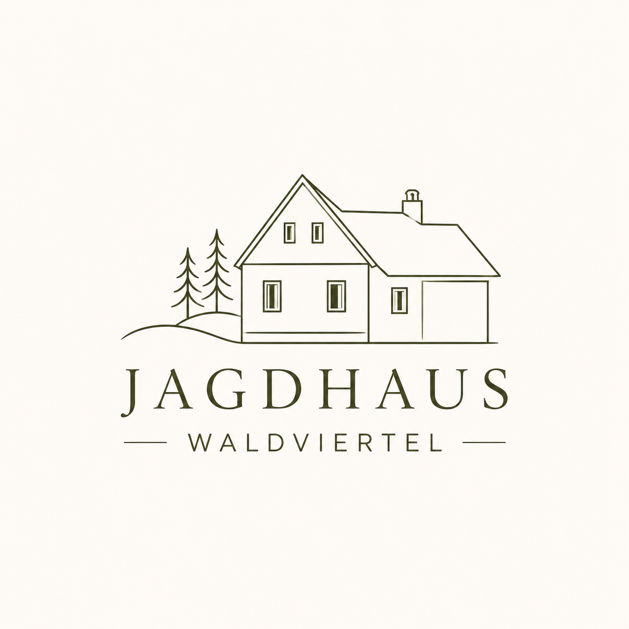 Logo des Jagdhauses Waldviertel mit einem stilisierten Haus und Bäumen.